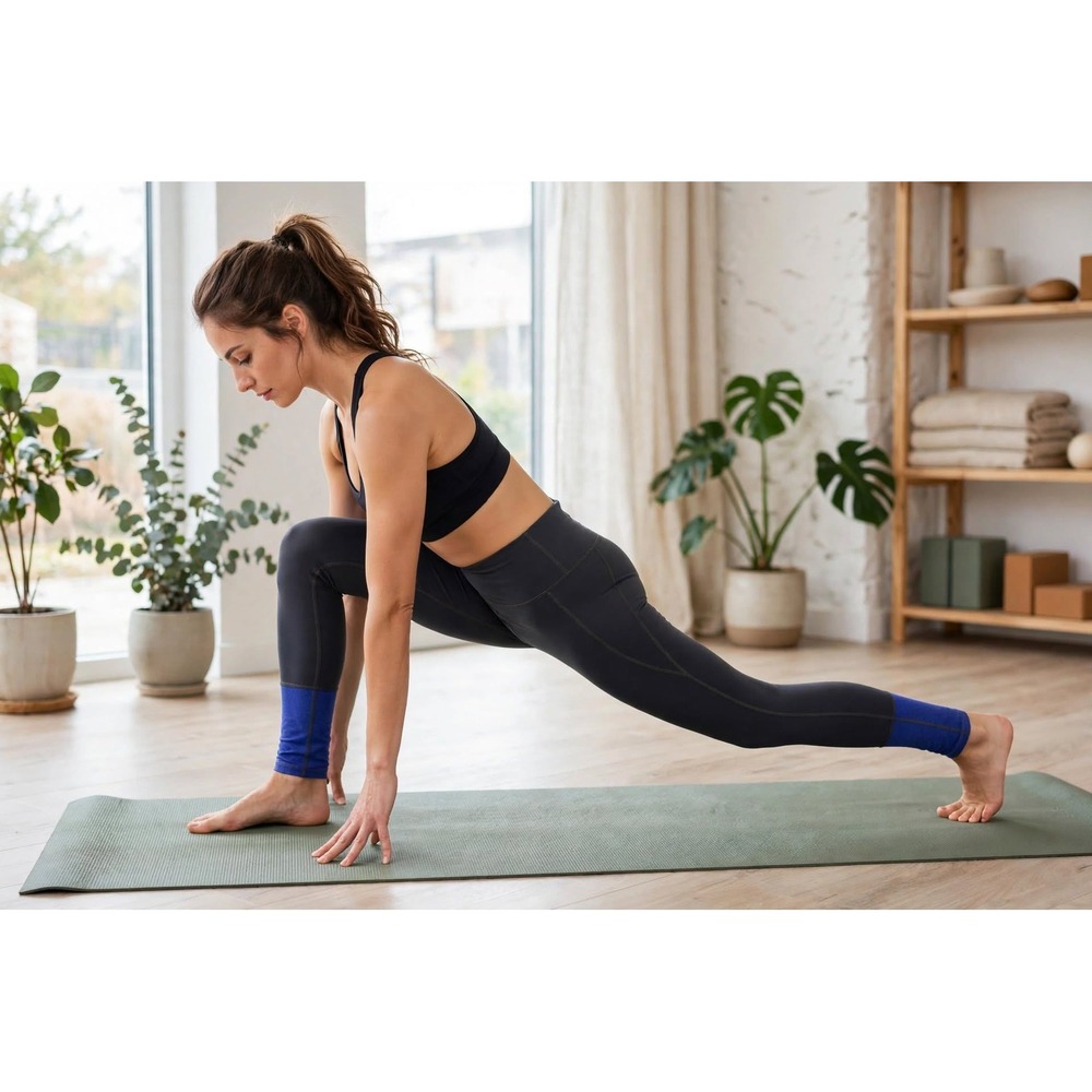 Athleta Womens Medium Leggings Gray Blue Colorblock Full Length Activewear
